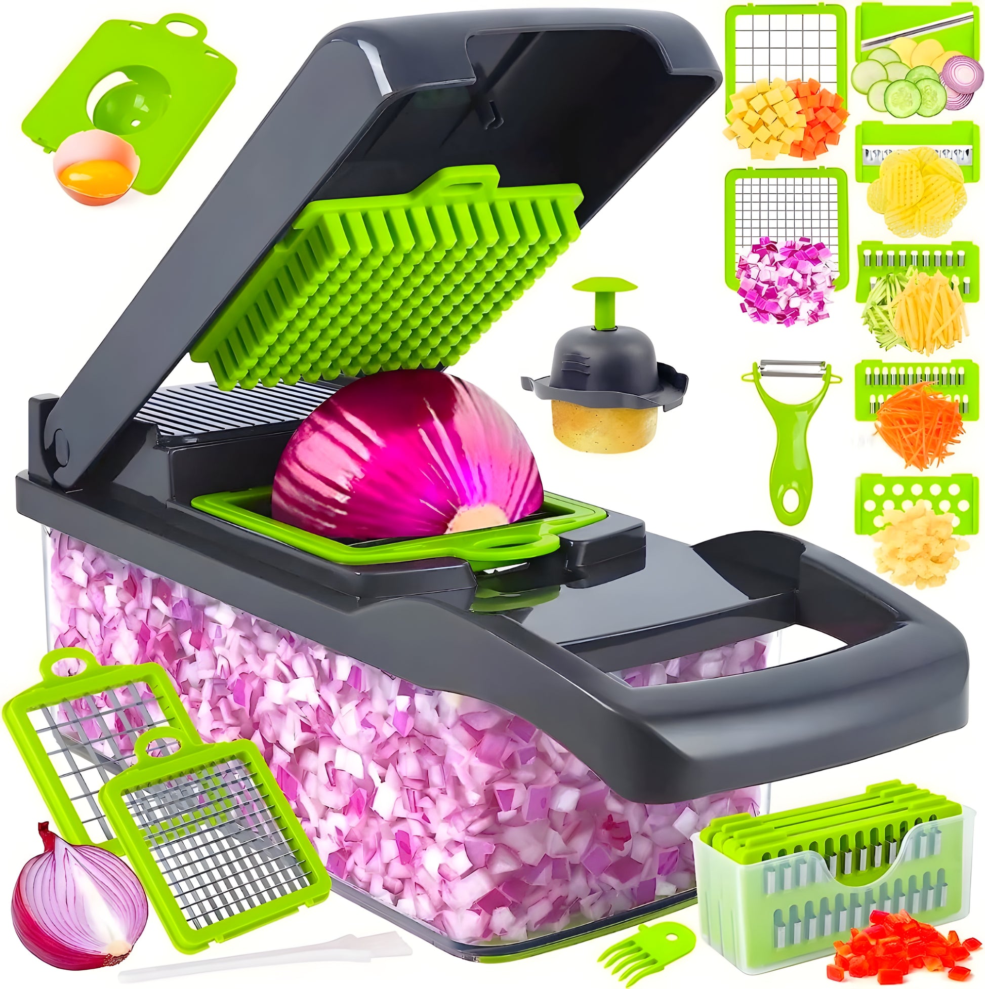 14-in-1 Vegetable Chopper & Food Dicer With Multi Blades & Container
