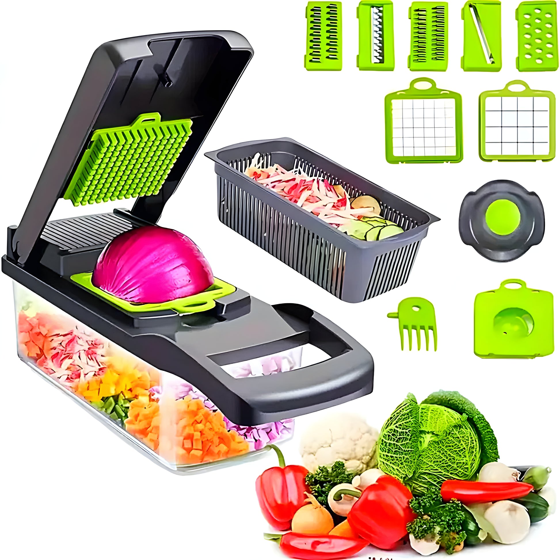 14-in-1 Vegetable Chopper & Food Dicer With Multi Blades & Container