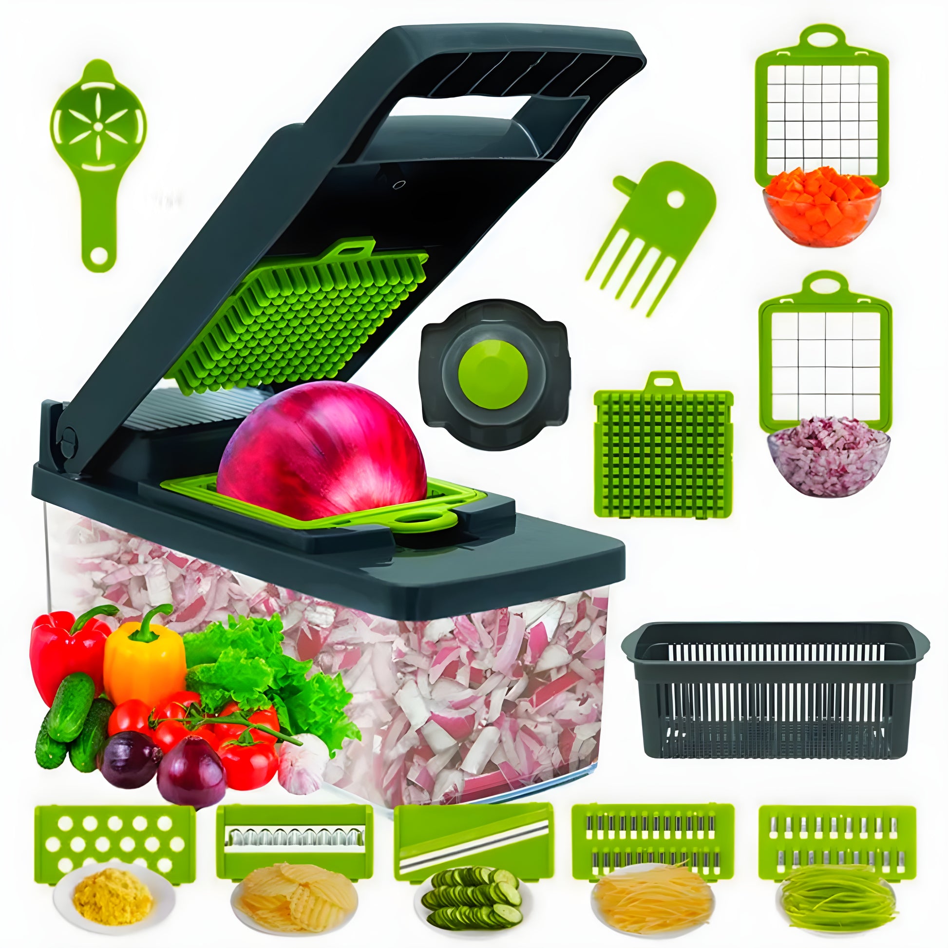 14-in-1 Vegetable Chopper & Food Dicer With Multi Blades & Container
