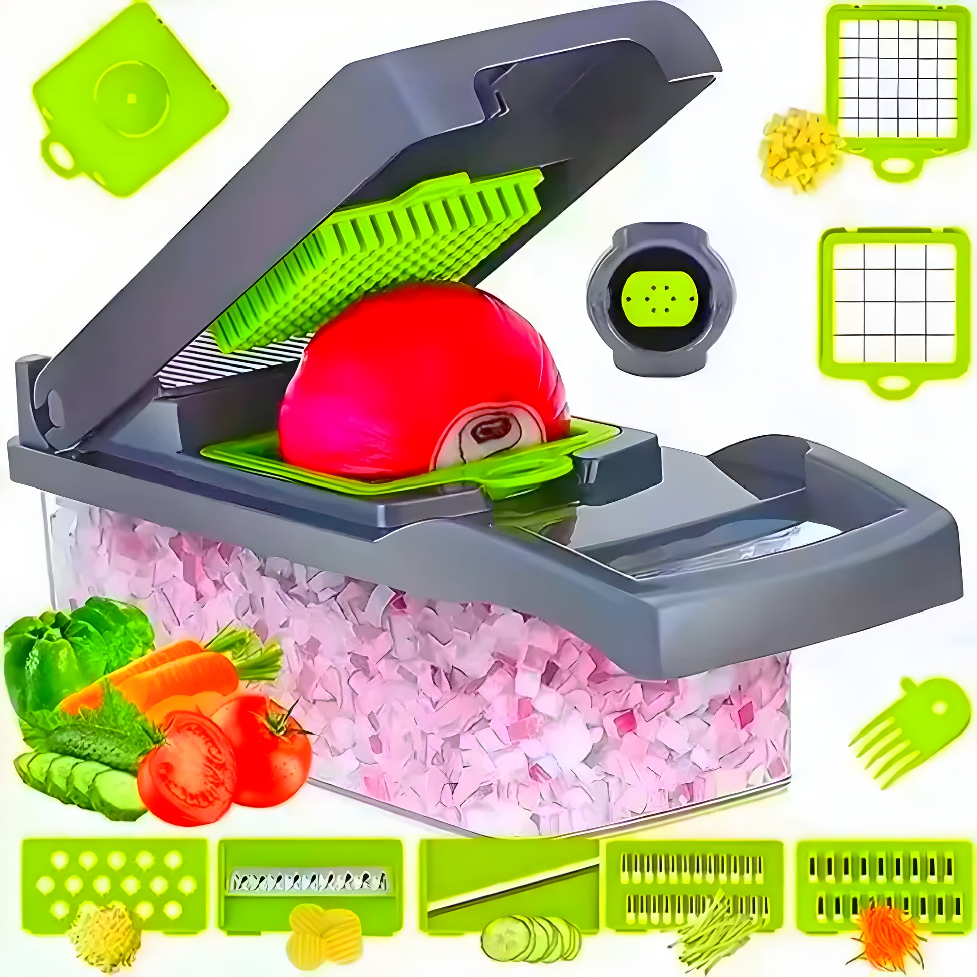 14-in-1 Vegetable Chopper & Food Dicer With Multi Blades & Container